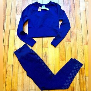 PINK Victoria's Secret Blue Legging Set Crop Top and Legging Navy Blue